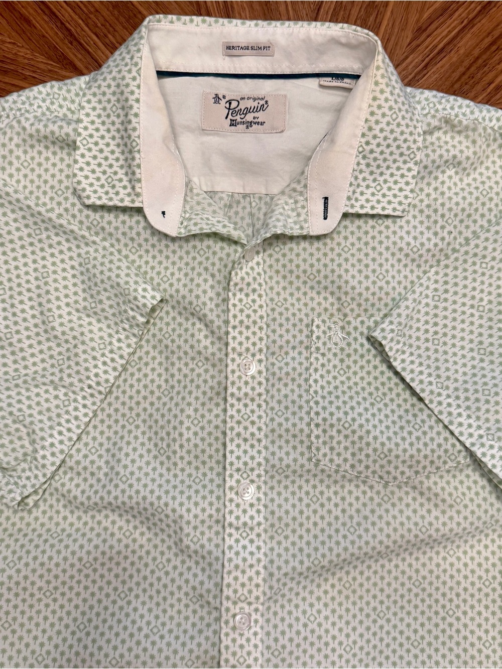 Original Penguin Men's Short Sleeve Button-Down Shirt in Mint Green Micro Print